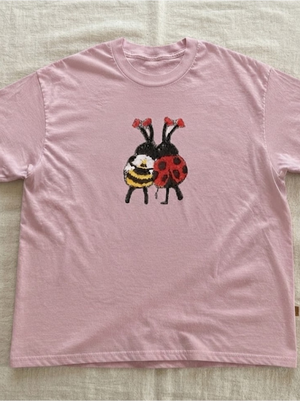 Cute Bee Ladybug Graphic Pink Heavy Cotton Gildan T-Shirt